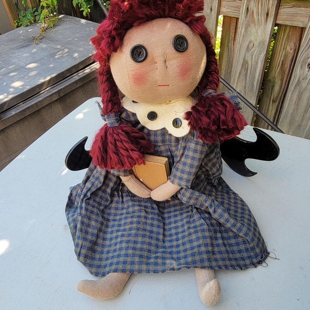 Primitive Rustic Country Rag Doll 18" Emily Red Hair Button Eyes